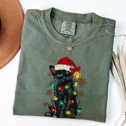 cat christmas shirt, comfort colorsr tshirt women, christmas lights holiday sweater, funny christmas shirts for women