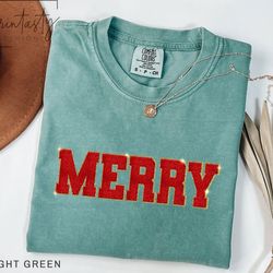 chenille patch merry christmas tshirt, christmas t-shirt, christmas gifts for women, holiaday t-shirt, iprintasty christ