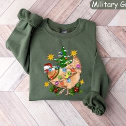 christmas chicken sweatshirt, christmas farm sweatshirt, chicken christmas shirt, christmas crewneck, holiday sweater, f