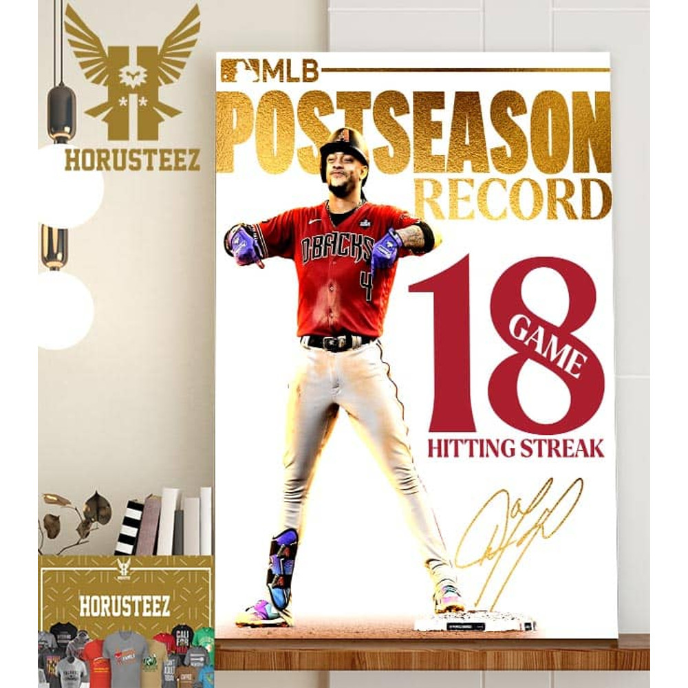 Arizona Diamondbacks Ketel Marte MLB Postseason Record With 18 Game Hitting Streak Home Decor Poster Canvas.jpg