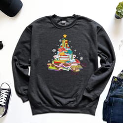 christmas sweatshirt, christmas tree made of books shirt, book lovers christmas shirt, bookworm christmas shirt, gift fo