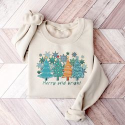Christmas Sweatshirt, Merry and Bright Trees, Womens Christmas Shirt, Christmas Tree Shirt, Winter Sweatshirt, Holiday S