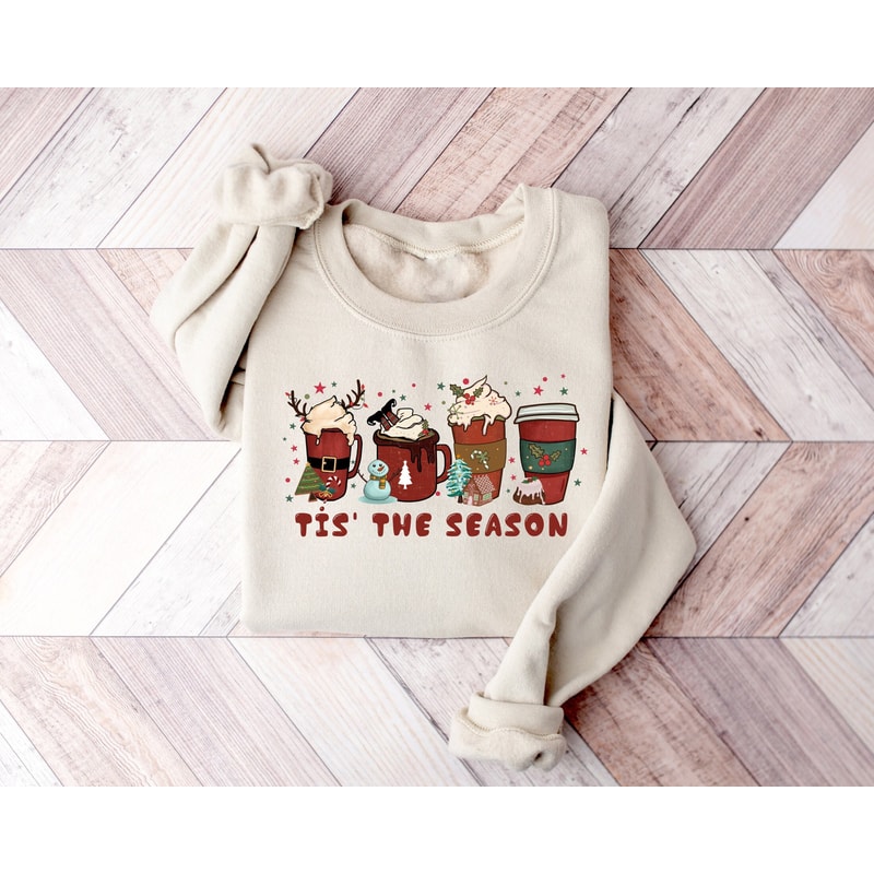 Christmas Tis The Season Sweatshirt, Christmas Shirts, Christmas Sweatshirt, Coffee Lover Shirt, Cute Winter Sweatshirt, Coffee Lover Gift.jpg