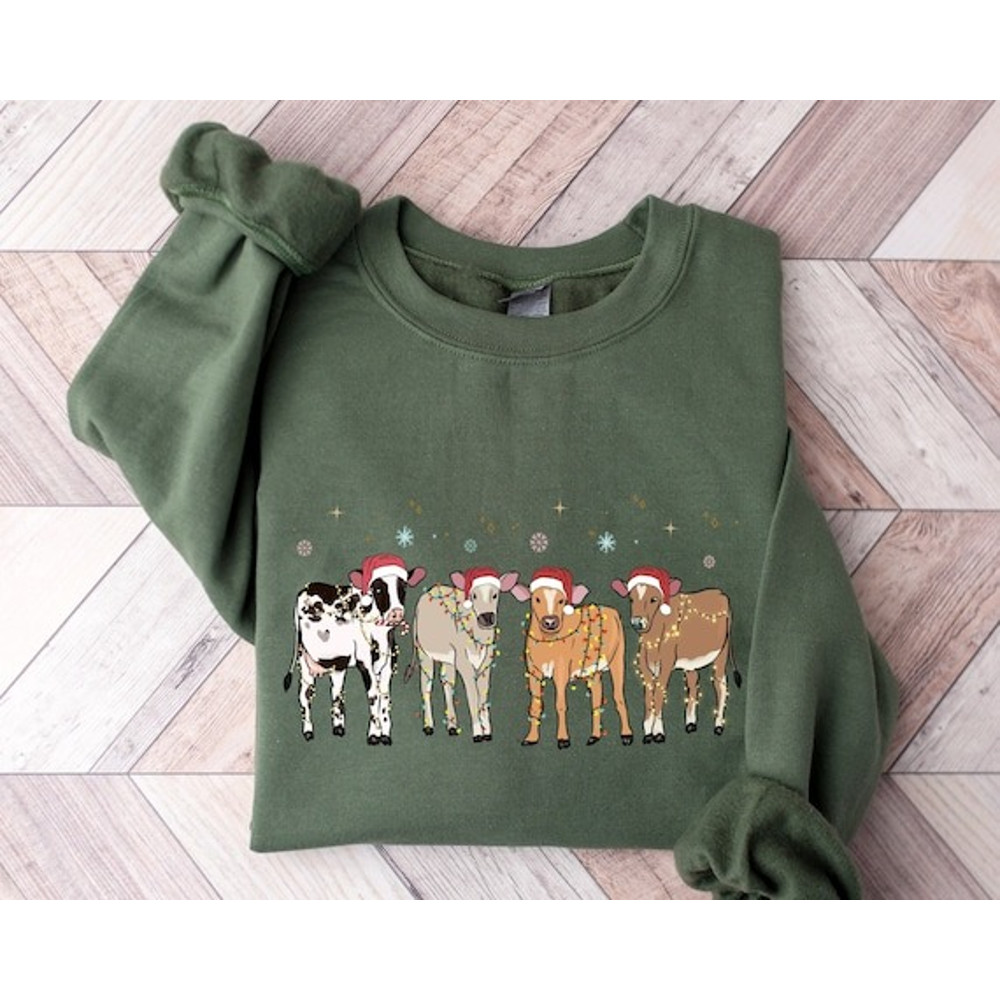 Cow Santa Sweatshirt, Christmas Sweatshirt, Cows Sweatshirt, Christmas Santa Claus Shirt, Christmas Family Shirt, Western Sweatshirt.jpg