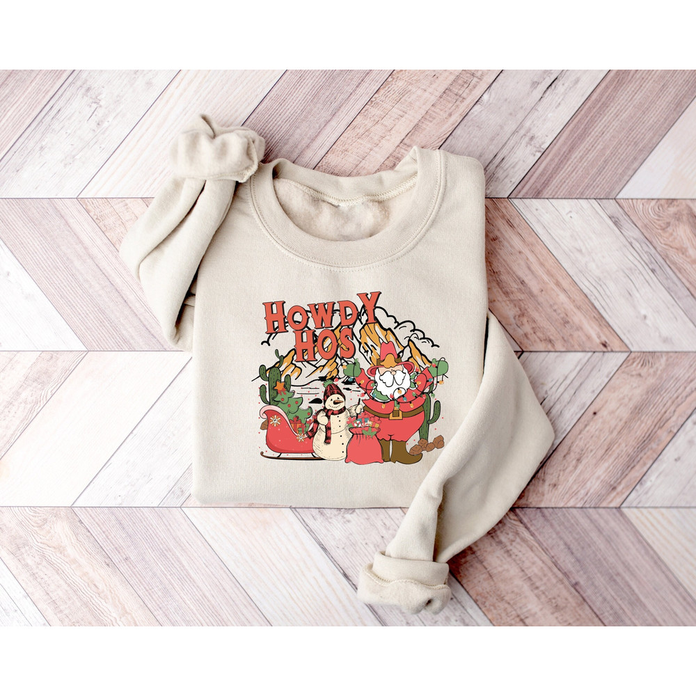 Howdy Hos Christmas Sweatshirt, Christmas Shirts, Santa Cowboy Sweatshirt, Hohoho Howdy Christmas Sweatshirt, Retro Vintage Christmas Shirt.jpg
