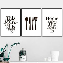 Kitchen Poster Set of 3 Prints Kitchen Wall Decor Kitchen Prints Digital Download Kitchen Printables Kitchen Quote Signs