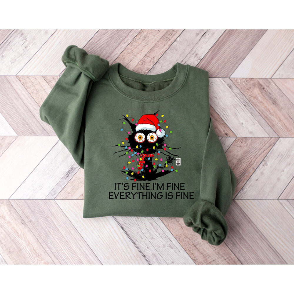 I'm Fine Everything Is Fine Sweatshirt, Christmas Shirts, Cute Cat Shirt, Christmas Cat Shirt, Christmas Lights Sweatshirt, Cat Lover Shirt.jpg