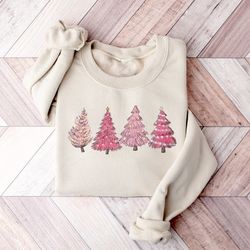 pink tree christmas sweatshirt, christmas shirt, christmas tree sweatshirt, holiday sweaters for women, christmas sweate