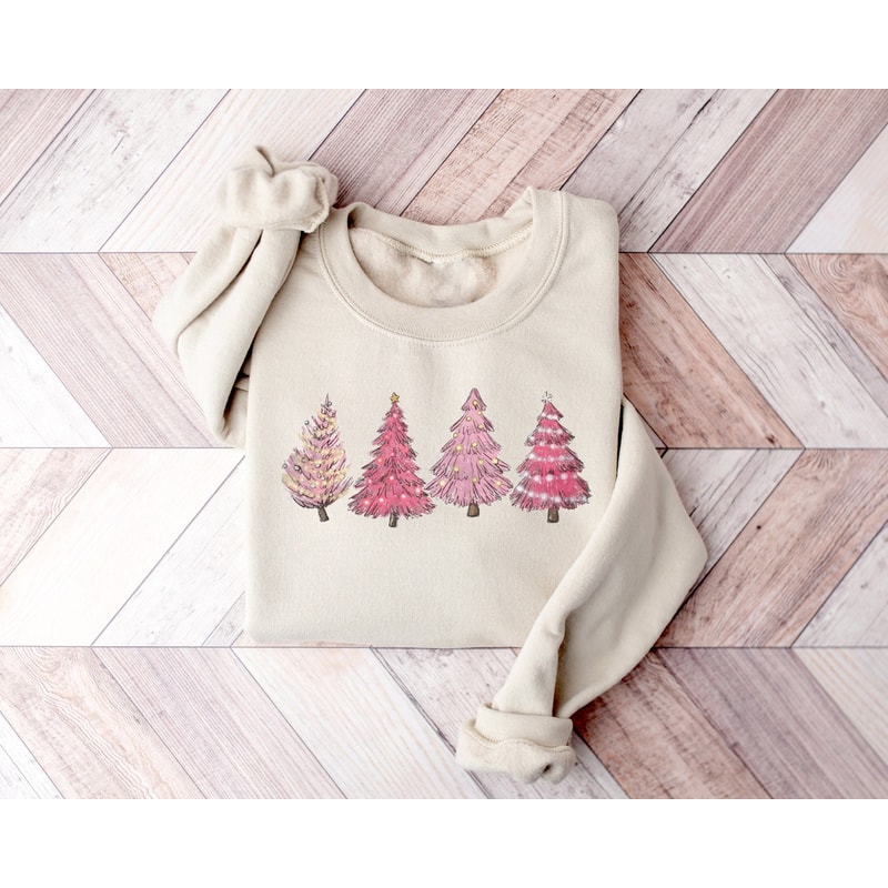 Pink Tree Christmas Sweatshirt, Christmas Shirt, Christmas Tree Sweatshirt, Holiday Sweaters for Women, Christmas Sweater, Winter Sweatshirt.jpg
