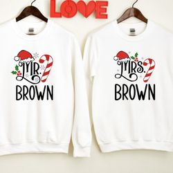 our first christmas matching couples custom name sweatshirt  and hoodie, mr and mrs matching couple hoodie, newly wed ch