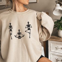 skeletons yoga sweatshirt and hoodie, halloween hoodie, yoga lover sweater, meditation hoodie, gift for yogi, skeleton