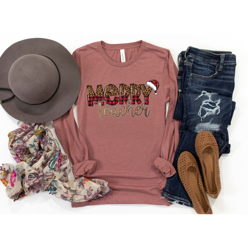Merry Teacher Shirt, Teacher Christmas Shirt, Leopard & Buffalo Plaid Shirt, Christmas Tree Shirt, Christmas Gift For Teacher.jpg