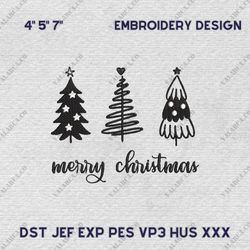 Merry Xmas 2023 Embroidery Design, Hand Drawn Christmas Tree Embroidery Machine Design, Instant Download