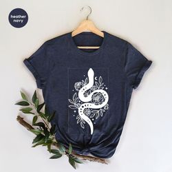 aesthetic animal clothing, celestial snake t shirts, cool reptile graphic tees, floral hand vneck t-shirts, gifts for he