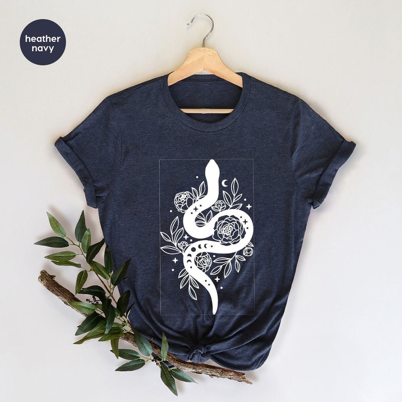 Aesthetic Animal Clothing, Celestial Snake T Shirts, Cool Reptile Graphic Tees, Floral Hand VNeck T-Shirts, Gifts for Her, Shirts for Women.jpg