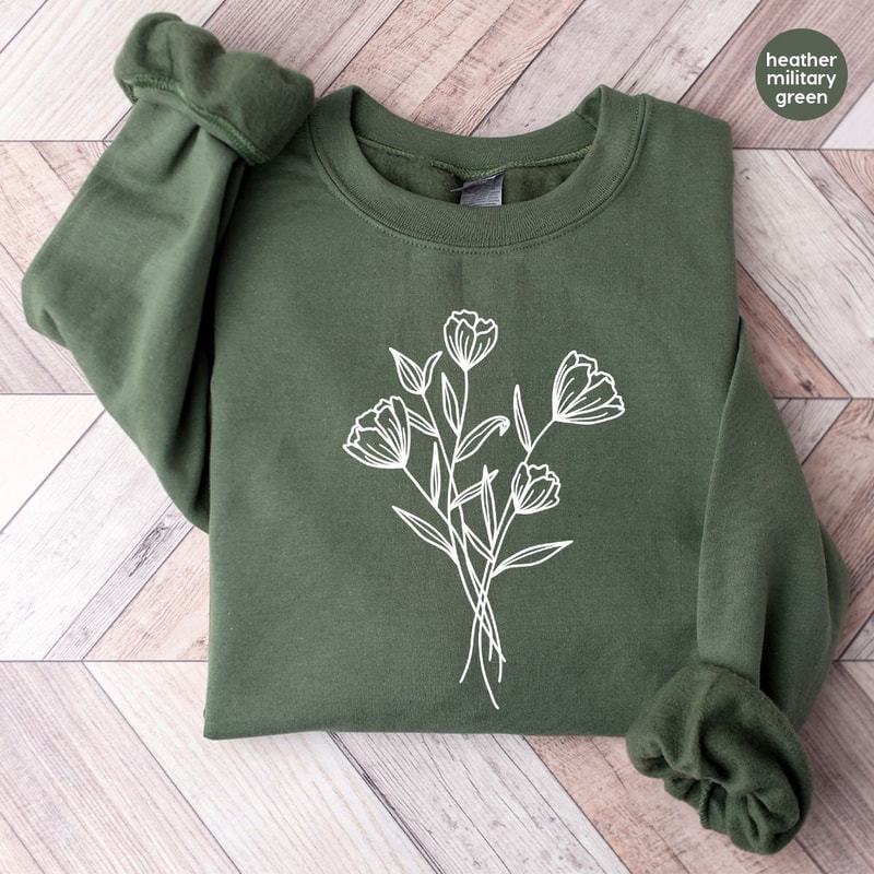 Aesthetic Flowers Long Sleeve, Botanical Clothing, Gifts for Mom, Floral Graphic Crewneck Sweatshirt, Plant Hoodies, Cool Gardening Sweaters.jpg