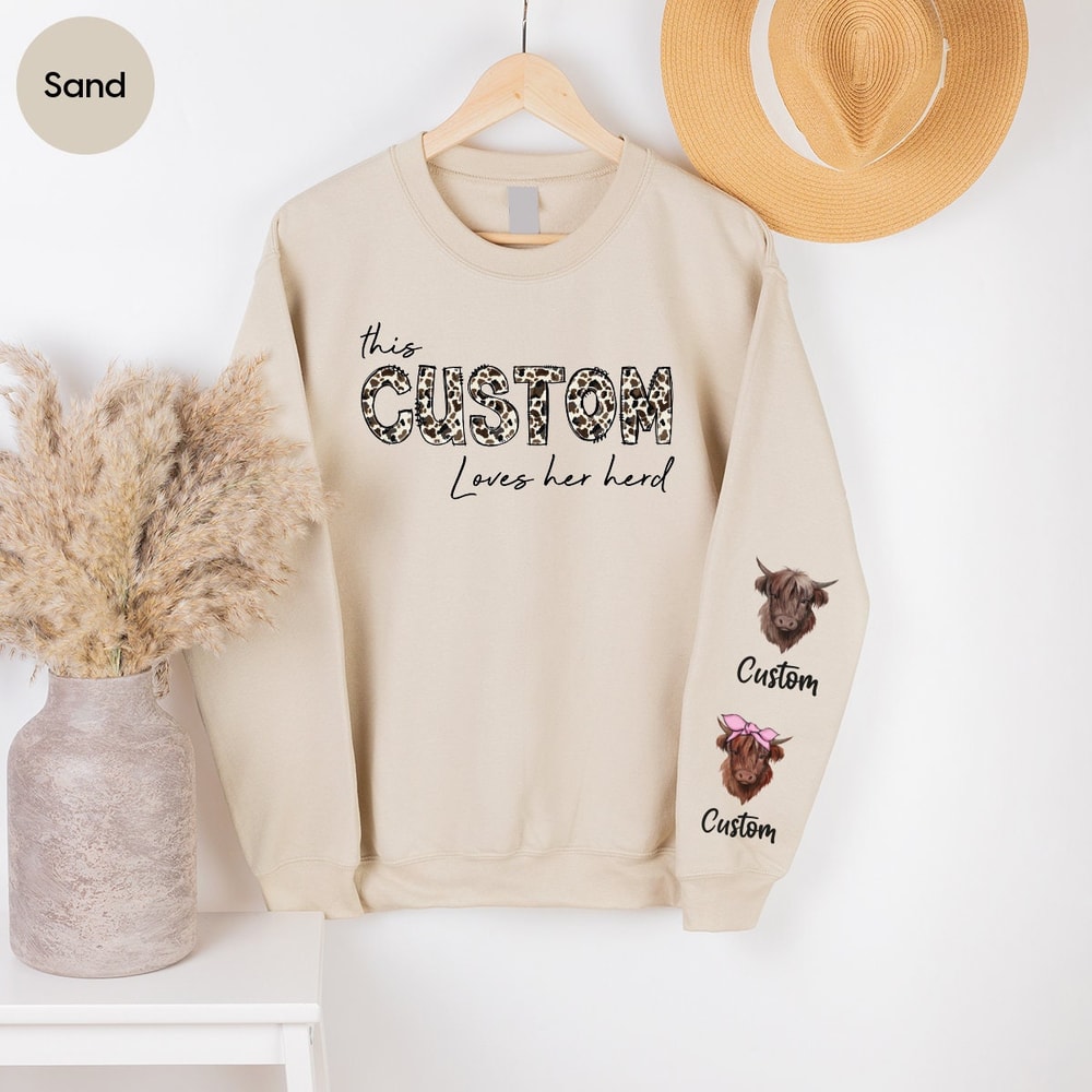Custom Herd T-Shirt, Personalized Farmer Gifts, Customized Farmer Outfits, Gift for Her, Cow Print Vneck T-Shirt, Cow Name Graphic Tees.jpg