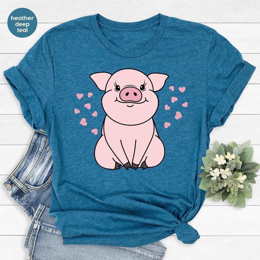 Cute Pig Shirt, Funny Pig T-Shirt, Pig Womens Outfits, Birthday Gift for Her, Pig Vneck TShirt, Baby Girl Graphic Tees, Kids Animal Shirts.jpg