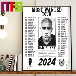 bad bunny most wanted tour 2024 home decor poster canvas