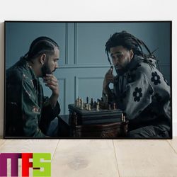 drake and j cole recreated messi and ronaldo iconic chess photo in first person shooter mv home decor poster canvas