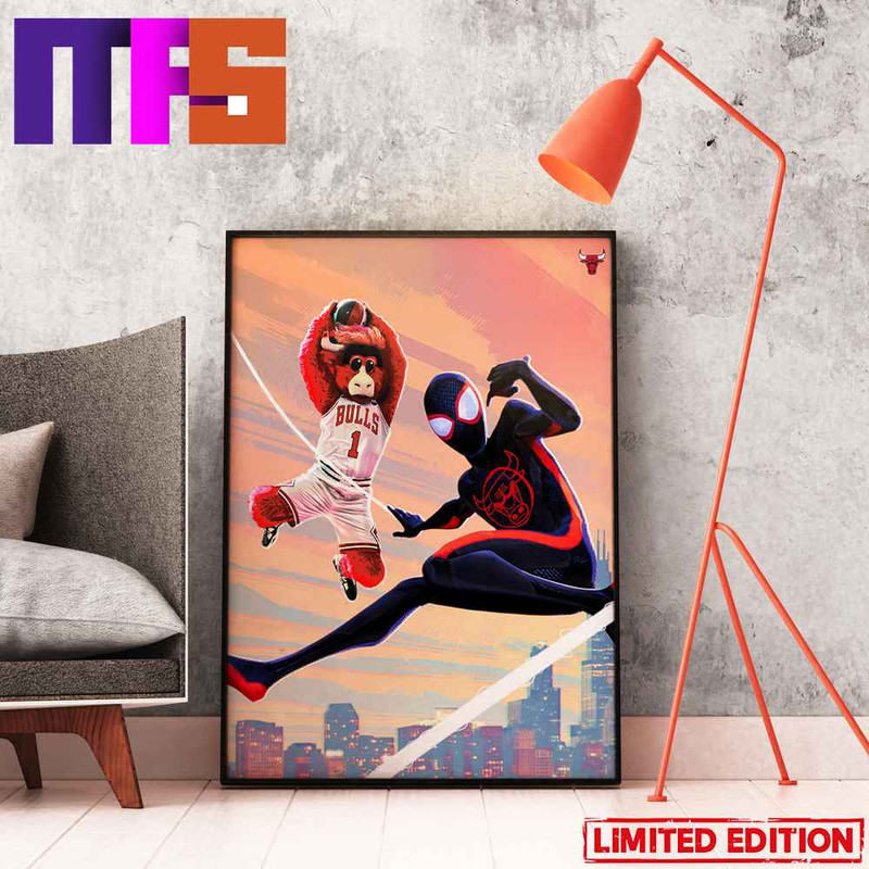 Funny Miles Morales And Chicago Bulls Mascot NBA x Spider-Man Across The SpiderVerse Home Decor Poster-Canvas.jpg