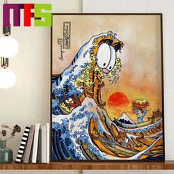 garfield great wave of lasagna japanese art style home decor poster canvas