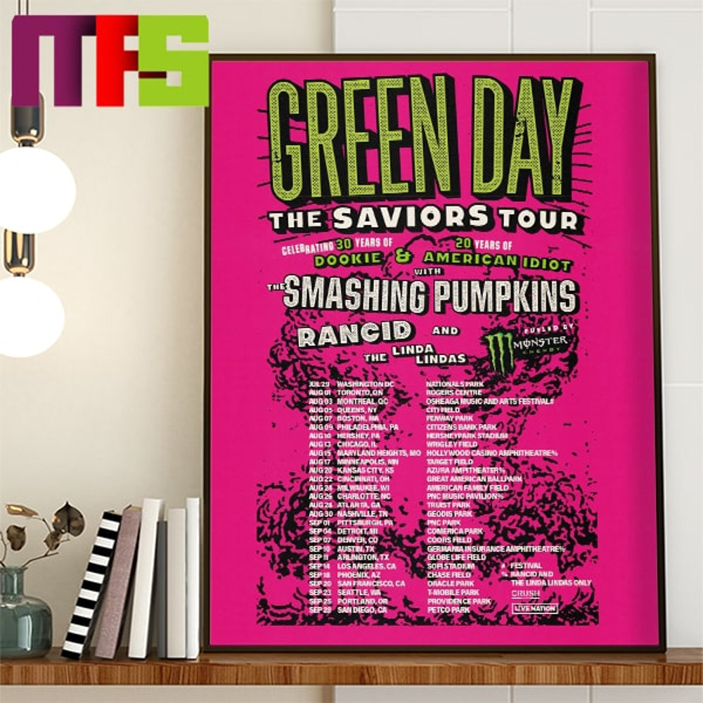 Green Day The Saviors Tour 2024 In USA Tour List Home Decor Poster Canvas.jpg
