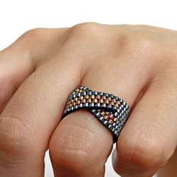 PDF tutorial beaded peyote ring | Intertwined ring | Ring DIY | Weave beading pattern