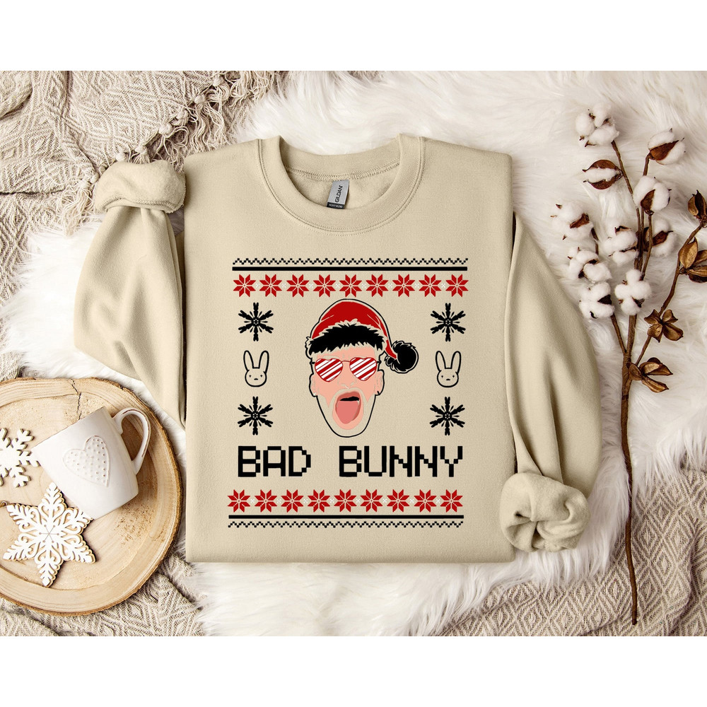 Bad Bunny Ugly Christmas Ornament Sweatshirt - Festive Holiday Music Fan Apparel - Bunny Lover Gift.jpg
