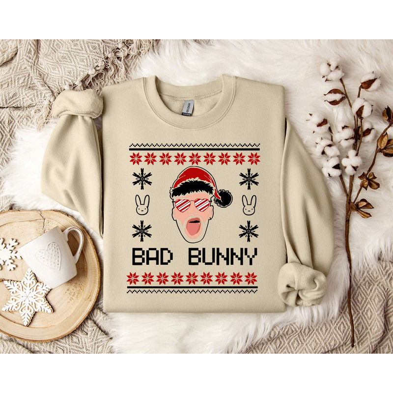 Bad Bunny Ugly Christmas Ornament Sweatshirt - Festive Holiday Music Fan Apparel - Bunny Lover Gift.jpg