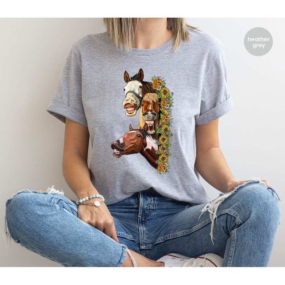 Horse Graphic Tees, Western Shirt, Farm Animal Tees, Funny Horse Shirt, Farm T-Shirt, Horse Gifts, Floral Vneck Shirt, Gift for Her.jpg