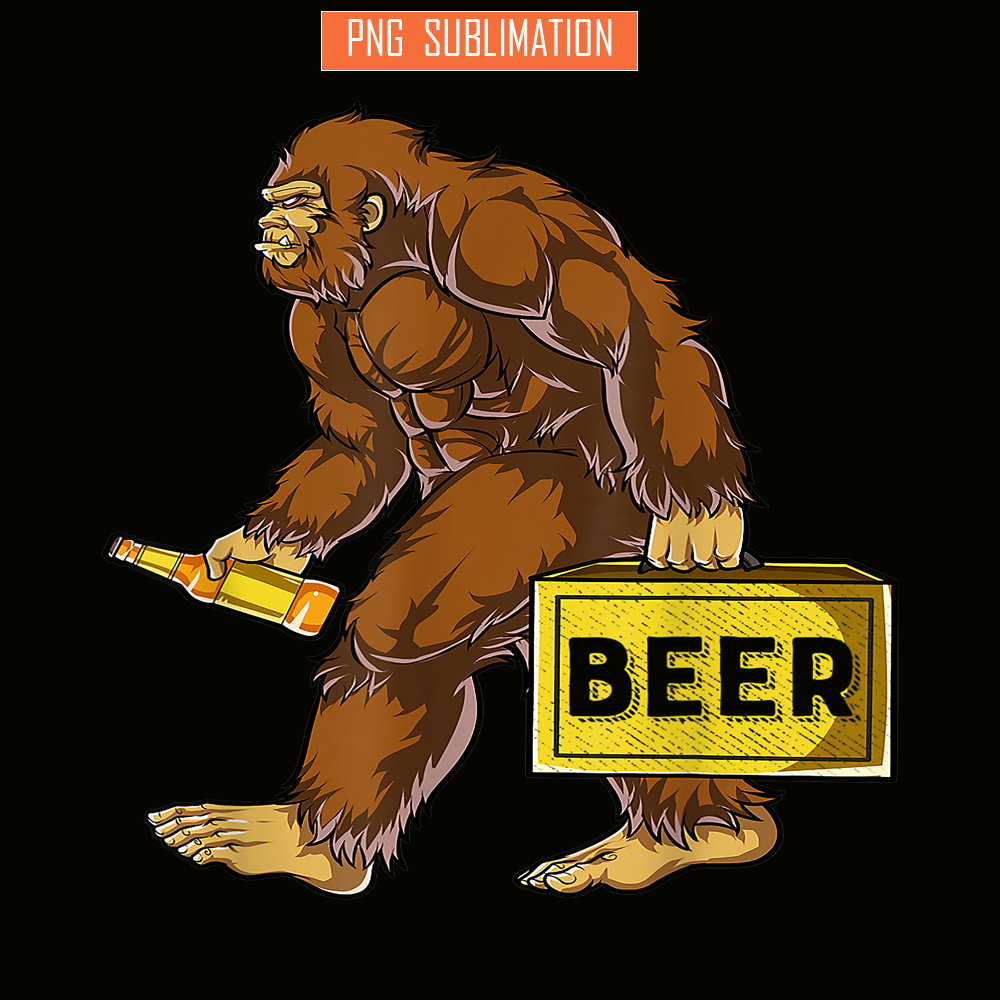 BEER28102312-Bigfoot with Beer PNG funny Sasquatch PNG Drinking Party PNG.png