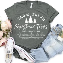 christmas tees, farm fresh trees christmas shirt, holiday tees, christmas shirts, womens christmas tees, christmas, wint