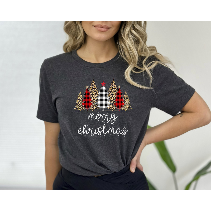 Ladies Merry Christmas Shirt, Women Christmas Shirt, Leopard Print Christmas Tree Shirt Cute Christmas Shirt, Women Holiday Shirt.jpg