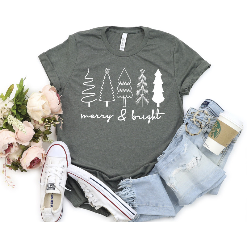 Merry & Bright Christmas Trees Shirt, Christmas Shirt, Winter Shirt, Holiday Shirt, Women Holiday Shirt, Xmas Tee.jpg