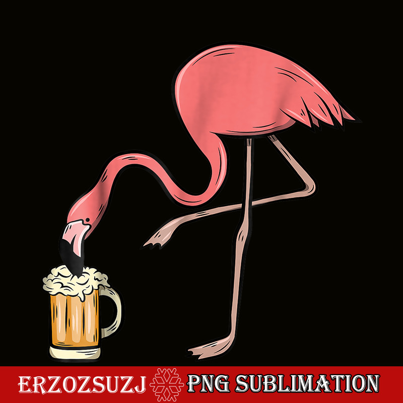 BEER28102322-Flamingo Drinking Beer PNG Funny Pink Flamingo PNG Beer Lover PNG.png