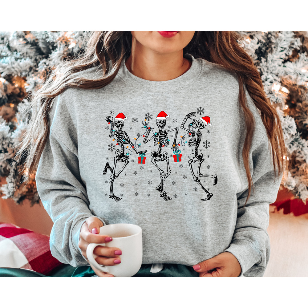 Christmas Dancing Skeleton Sweatshirt, Skeleton Christmas Shirt, Christmas Crewneck, Holiday Sweater, New Year Shirt, Christmas Lights Shirt.jpg