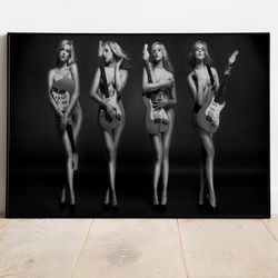 naked female guitarists, nude wall art, music room decor, erotic canvas, naked women art, sexy canvas, nude art