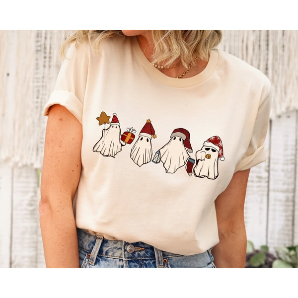 Christmas Ghost Shirt, Cute Christmas Shirt, Ghost Santa Shirt, Christmas Party Tee, Merry Christmas Tee, Xmas Holiday Shirt, Christmas Gift.jpg