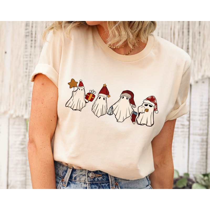 Christmas Ghost Shirt, Cute Christmas Shirt, Ghost Santa Shirt, Christmas Party Tee, Merry Christmas Tee, Xmas Holiday Shirt, Christmas Gift.jpg