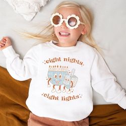 Hanukkah Sweatshirt, Eight Nights Eight Lights Shirt,retro Groovy Chanukah Shirts,cute Holiday Hanukkah Family Shirt,jew