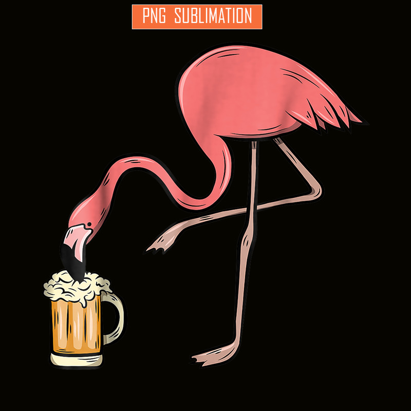 BEER28102322-Flamingo Drinking Beer PNG Funny Pink Flamingo PNG Beer Lover PNG.png