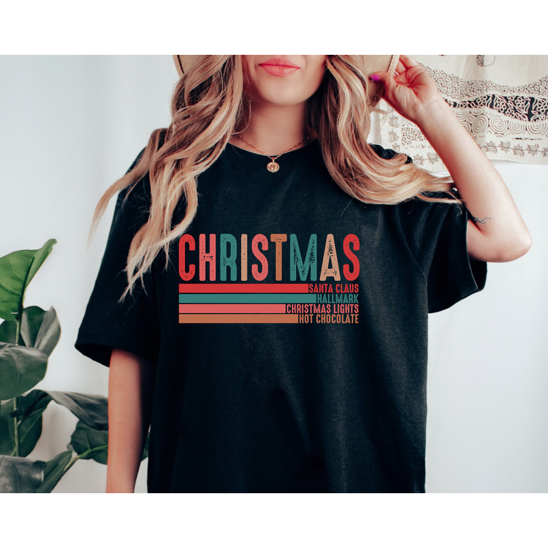 Christmas shirt, Chritmas tee, Santa Claus, Hallmark, Christmas Lights, Hot Chocolate, Retro Christmas tee, Holiday apparel, Gift for Her 1.jpg