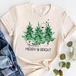 merry and bright shirt, cute christmas t-shirt, holiday unisex graphic tee 2