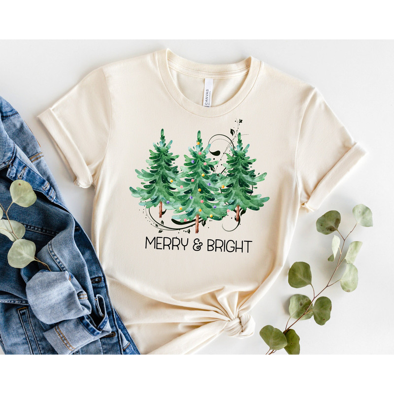 Merry and Bright Shirt, Cute Christmas T-Shirt, Holiday Unisex Graphic Tee 2.jpg