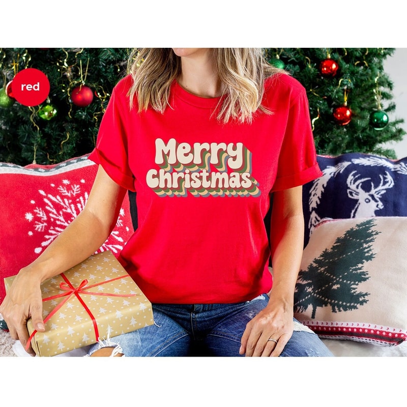 Retro Merry Christmas Shirt, Christmas Sweatshirt, Xmas Tshirts, Winter Outfits, Holiday Clothing, Christmas Gift, Shirts for Women 1.jpg
