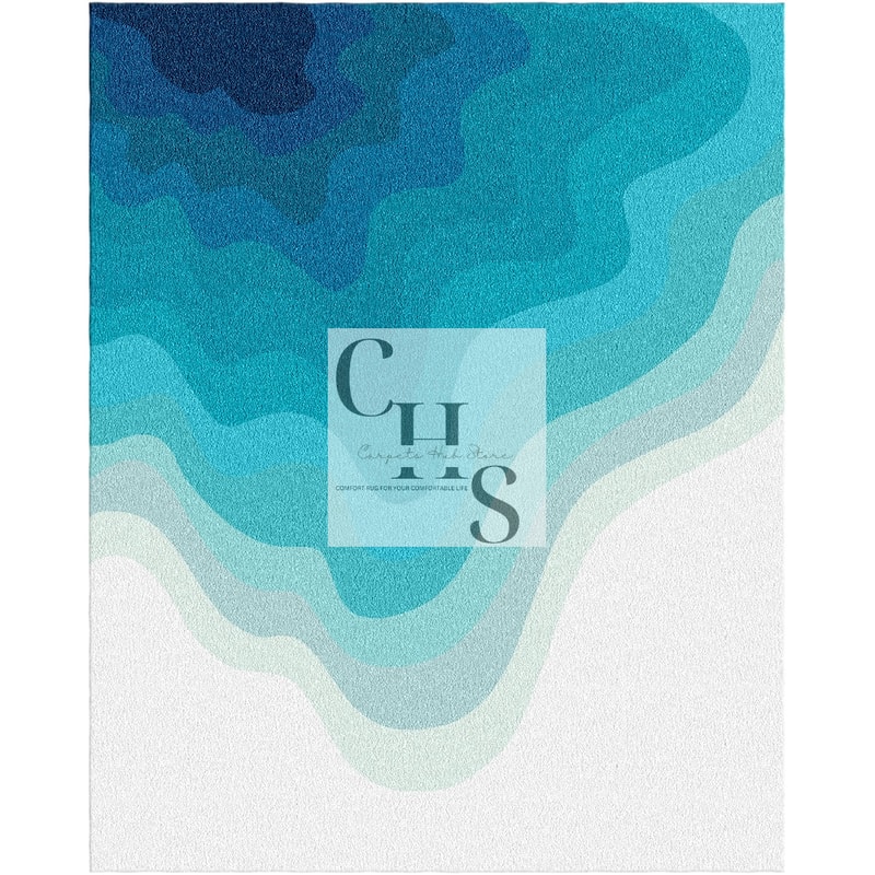 Blue And White Wave Design Handmade Floor Carpet Area Rug NZ Woolen Carpet For LivingDiningDrawing Play Room 1