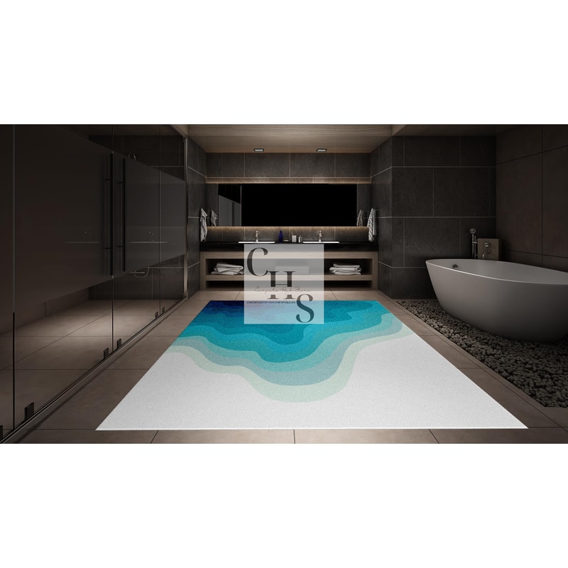 Blue And White Wave Design Handmade Floor Carpet Area Rug NZ Woolen Carpet For LivingDiningDrawing Play Room 2