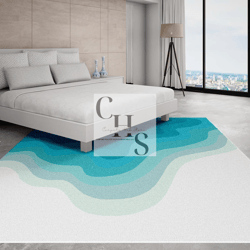 blue and white wave design handmade floor carpet area rug nz woolen carpet for living,dining,drawing play room.
