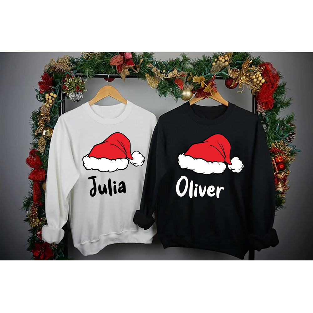 Christmas Custom Name Sweatshirt, Christmas Santa Hat Sweatshirt, Christmas Family Matching Sweatshirt,Personalized Christmas Couple T-Shirt.jpg